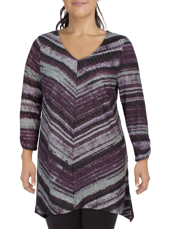 Plus Womens Ruched Sleeves Striped Tunic Top Best Deals Of The Season