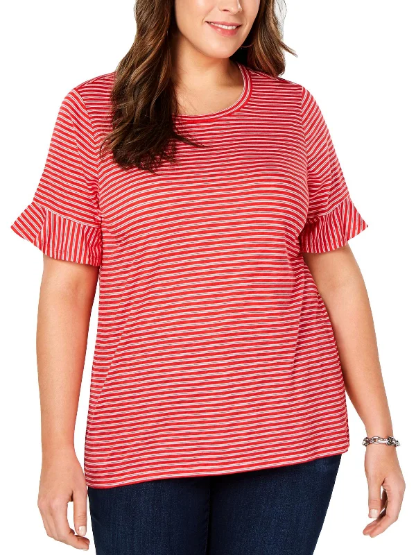 Plus Womens Striped Crew Neck Pullover Top Casual Weekend Relaxed Style