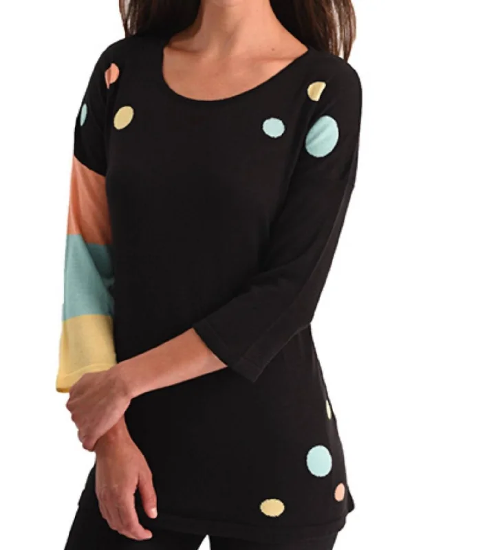 Polkadot-Stripe Sleeve Top In Black Multi Day-To-Night Styles