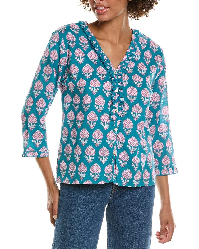 Pomegranate Flange Button Blouse Elegant Clothing