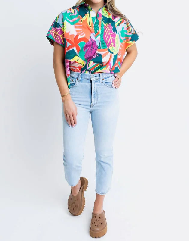 Poplin Neck Collar Top In Birds Of Paradise Trendy Aesthetics