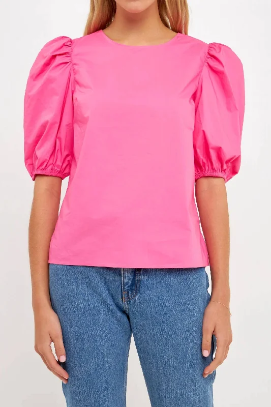 Poplin Puff Sleeve Top In Fuchsia Beat The Heat In Tropical Styles