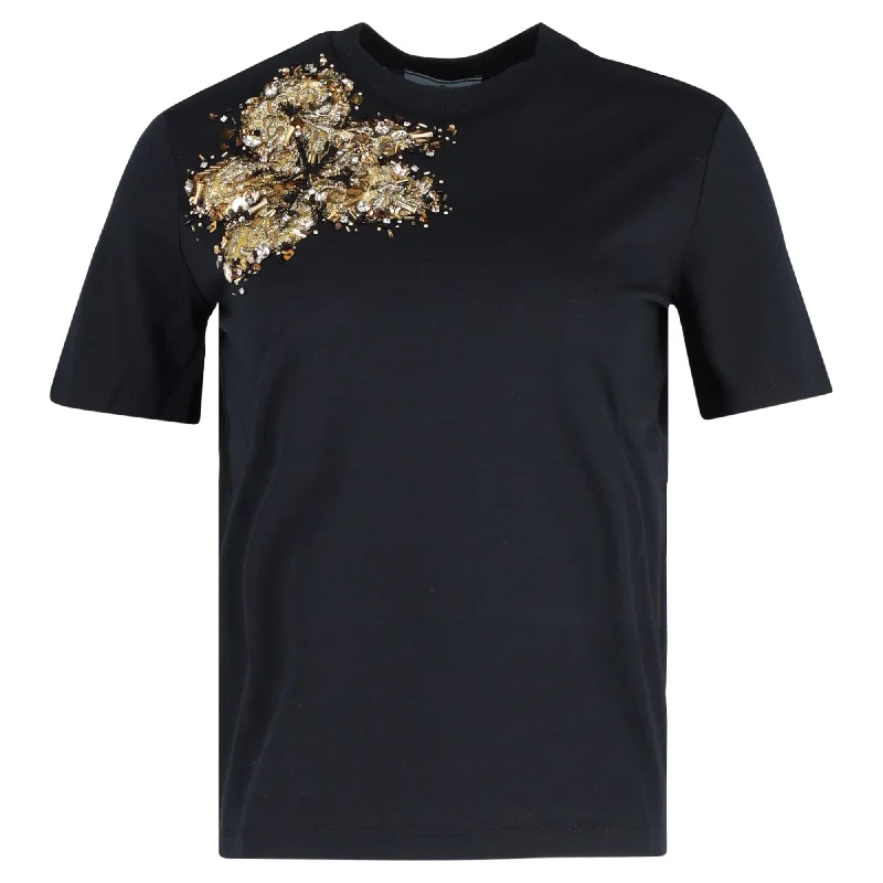 Prada Embellished T-Shirt in Black Cotton Limited Stock, Big Discounts