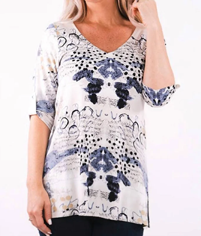 Print Top In Ivory/blue Fashion Sale