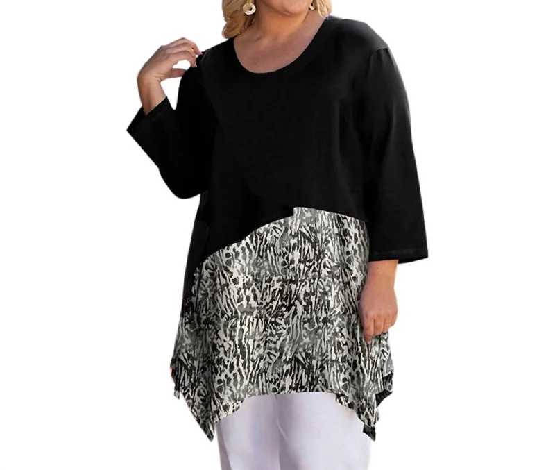 Printed Caiden Tunic - Plus In Black Leopard Seasonal Trend