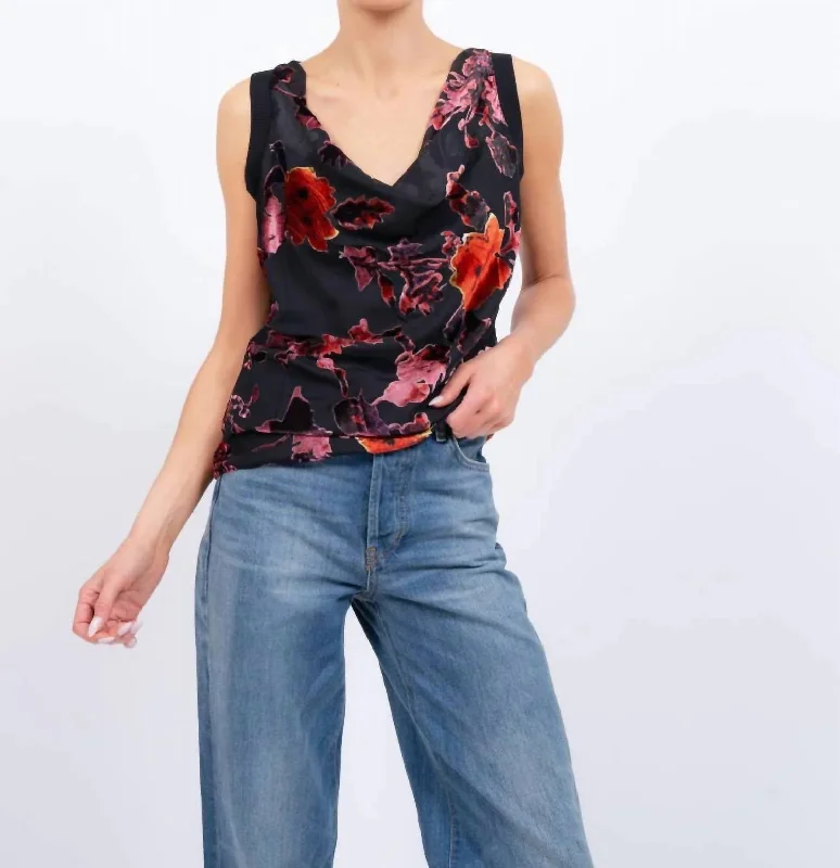 Printed Cowl Blouse In Black And Red Clearance Event