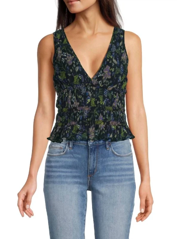 Printed Malory Top In Navy Combo Chic Styles