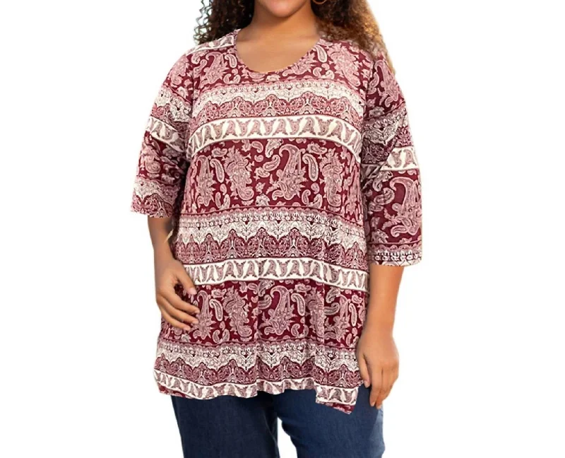 Printed Matsin Tunic - Plus In Burgundy Ivory Buy More, Save More