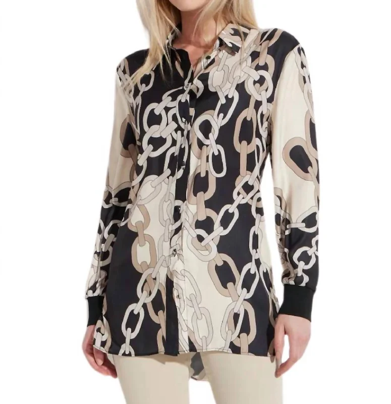 Printed Tie Button Down Shirt In Taupe Trend Alert