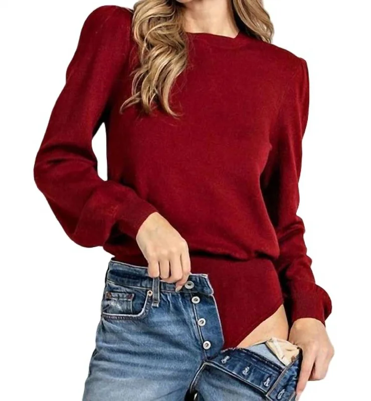 Puff Sleeve Bodysuit In Merlot Versatile Wardrobe Essentials