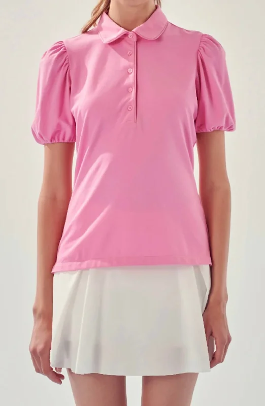 Puff Sleeve Jersey Top In Pink Current Trends