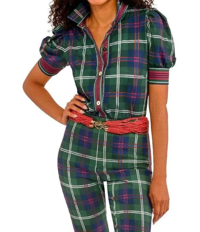 Puff Sleeve Top - Middleton Plaid In Green Fashion Forward Outfits