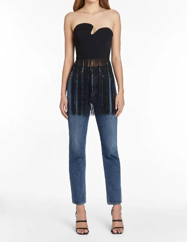 Puzzle Top With Fringe In Black Refined Simplicity