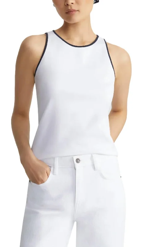 Racerback Tank With Contrast Tipping In White Season Sale