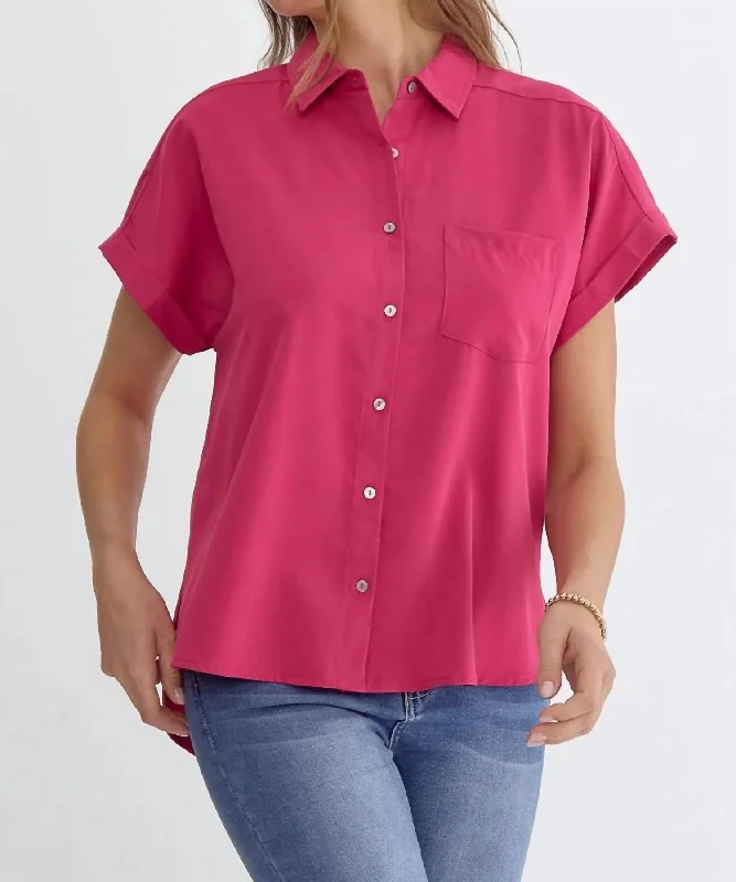 Rachel Button Down Top In Hot Pink Trend Setting Wardrobe