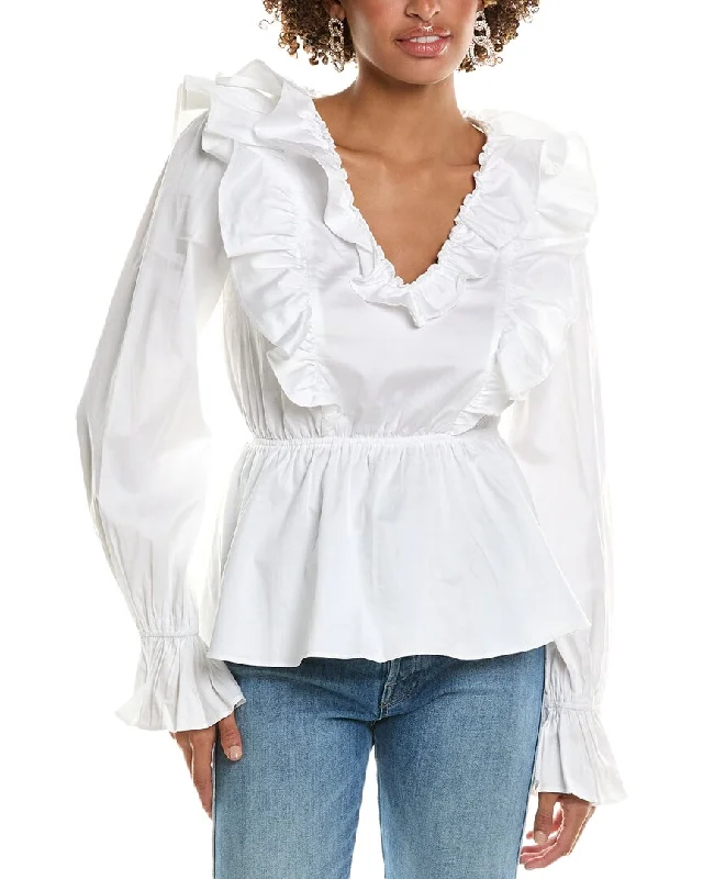 Rachel Parcell Ruffle Poplin Blouse Polished Finish