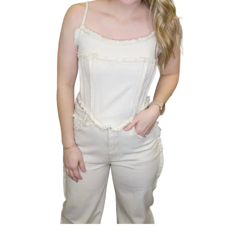 Rachel Raw Edge Crop Corsette Top In Ivory Holiday Glam