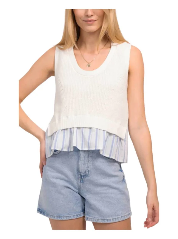 Rae Twofer Tank Top In White Romantic Detailing