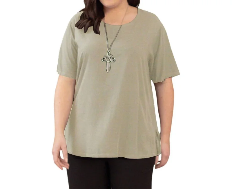 Rayon Short Sleeve Top - Plus In Khaki Gorgeous Glamour Collection