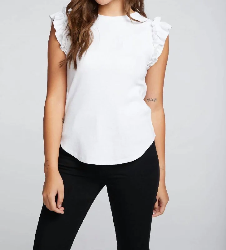 Recycled Vintage Rib Ruffle Sleeve Shirttail Tee In White Latest Trends