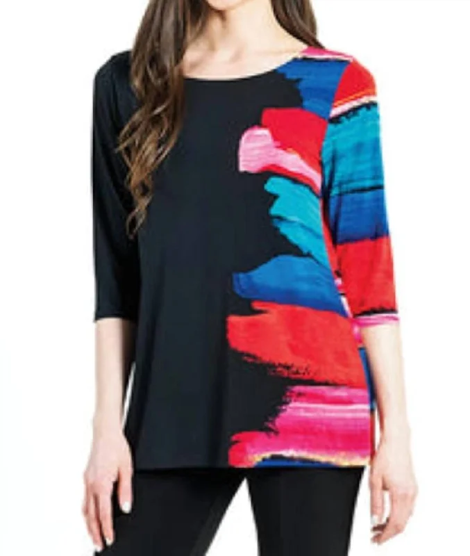 Red Paint Stroke Scoop Neck Tunic Popular Collection