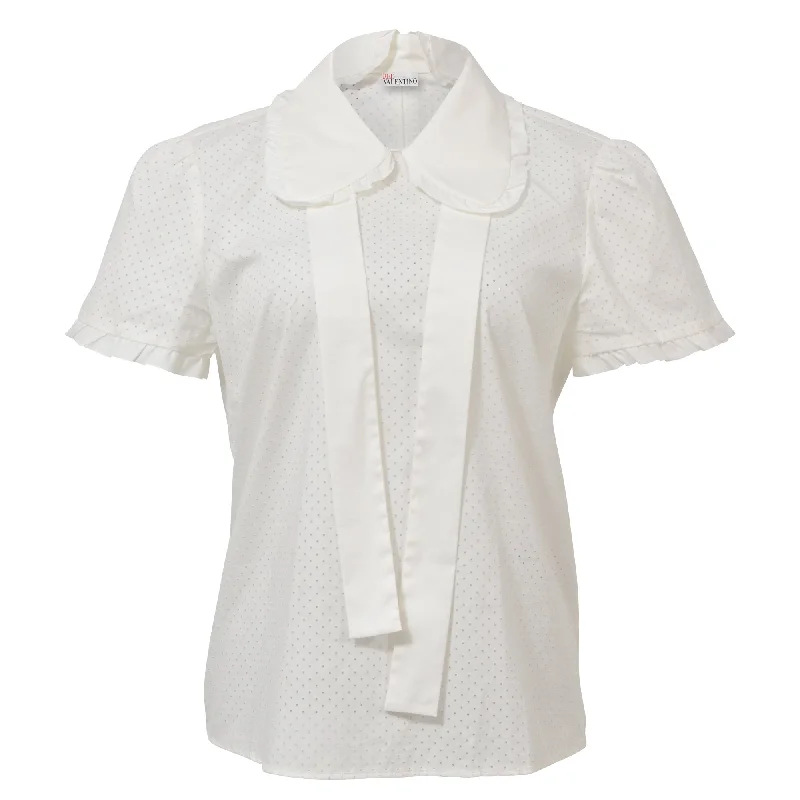 Red Valentino Perforated Blouse with Ribbon in White Cottona Sophisticated Outfits