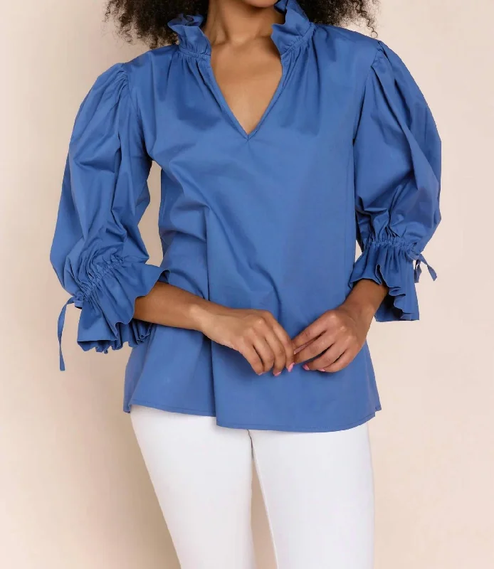 Remy Statement Sleeve Blouse In French Blue Clearance Sale, All Cheap