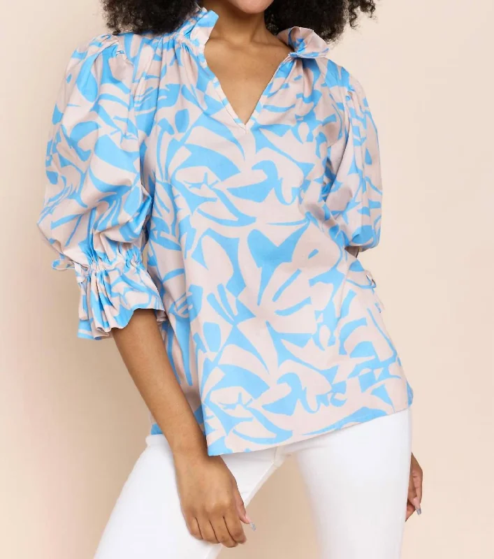 Remy Statement Sleeve Blouse In Sky Celeste Special Offers, Don't Miss