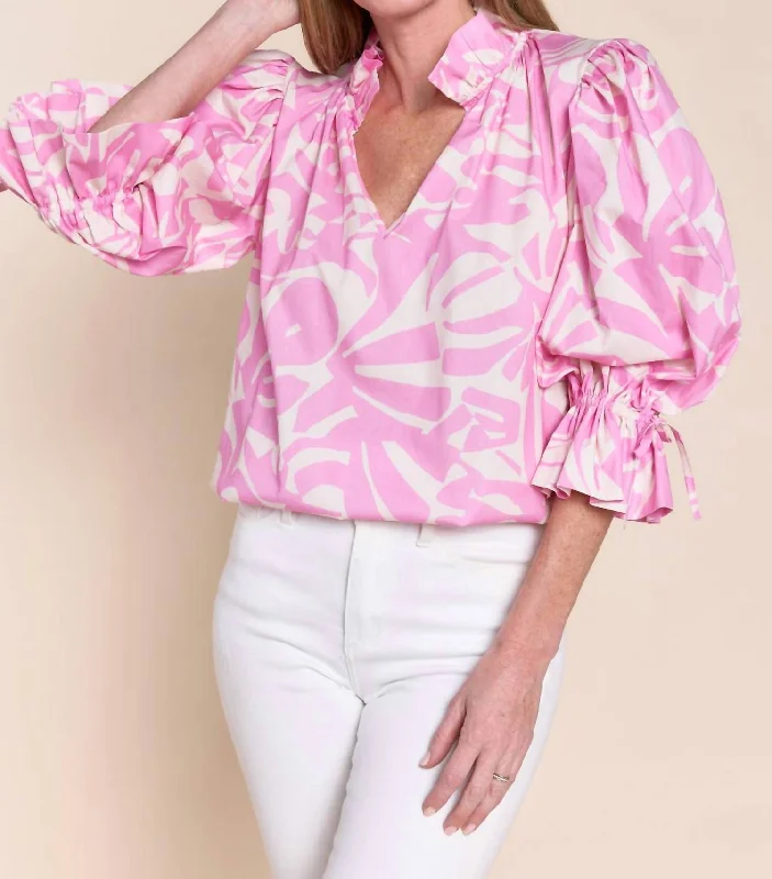 Remy Statement Sleeve Blouse In Sky Hot Pink Style Versatile Women's Collection