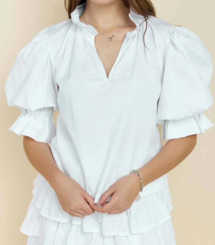 Remy Statement Sleeve Blouse In White Bid Farewell To The Old Season