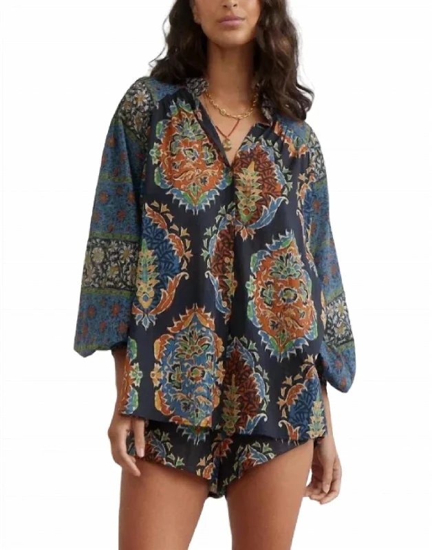 Rhea Long Blouse In Blue Multi Fashion Forward, Function First