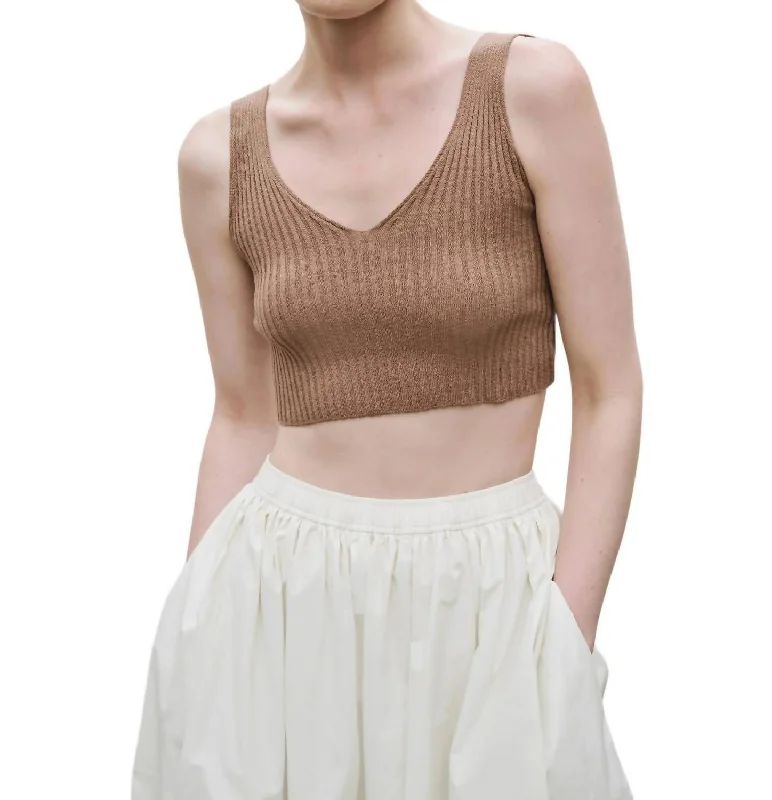 Ribbed Knit V Neck Crop Top In Camel Elevate Your Wardrobe