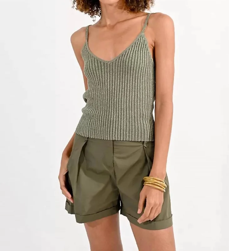 Ribbed Mesh Tank Top In Khaki Vibrant Femme Fashion