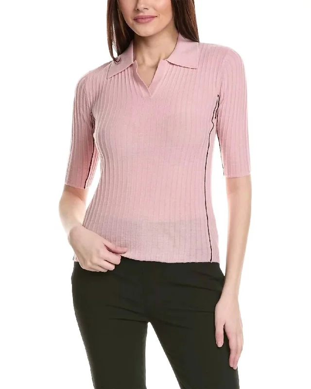 Ribbed Polo Shirt In Pink Exclusive Designer Collection