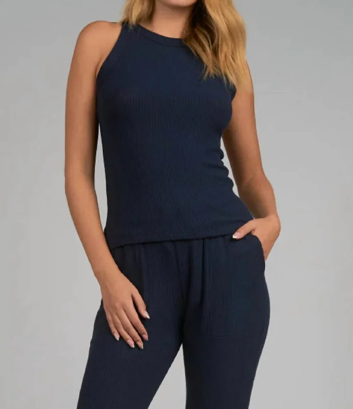 Ribbed Tank Top In Navy First Order Discount