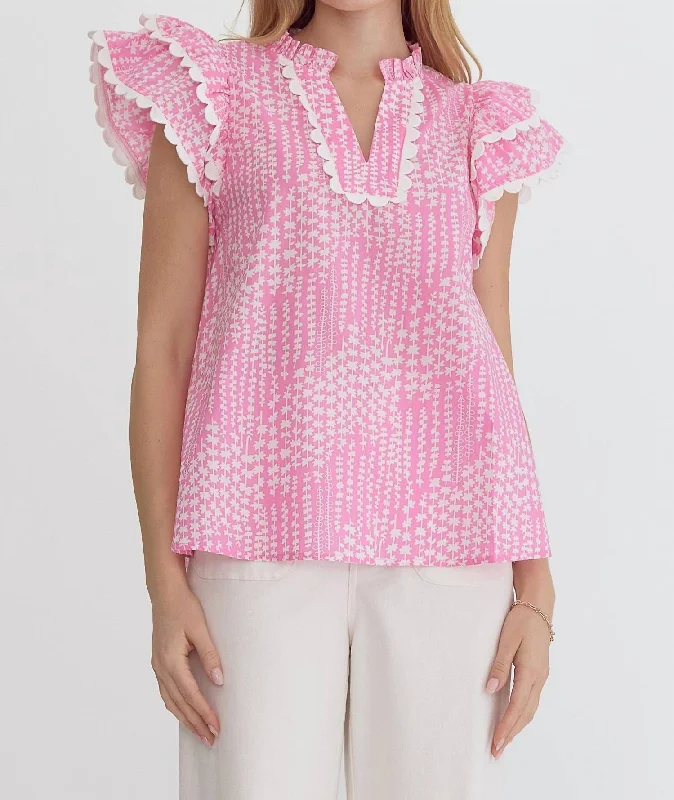 Ric Rac Floral Top In Pink Trendy Women's Wear