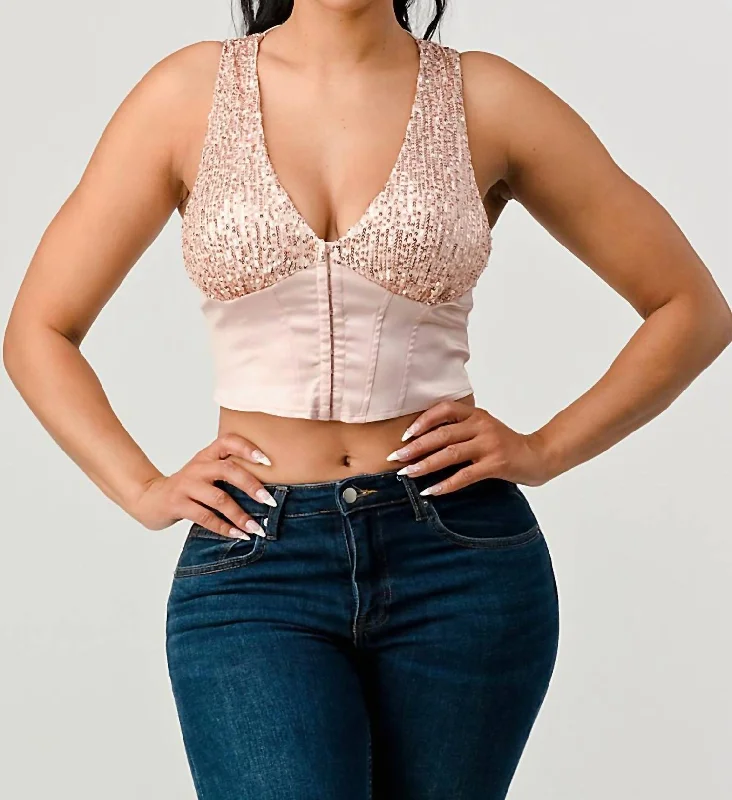 Rose Sweatheart Cropped Sequin Top In Rose Gold Fashion For Every Occasion