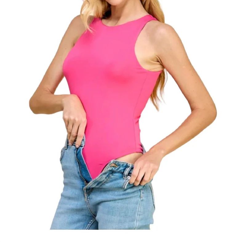 Round Neck Bodysuit In Magenta Mid Season Sale