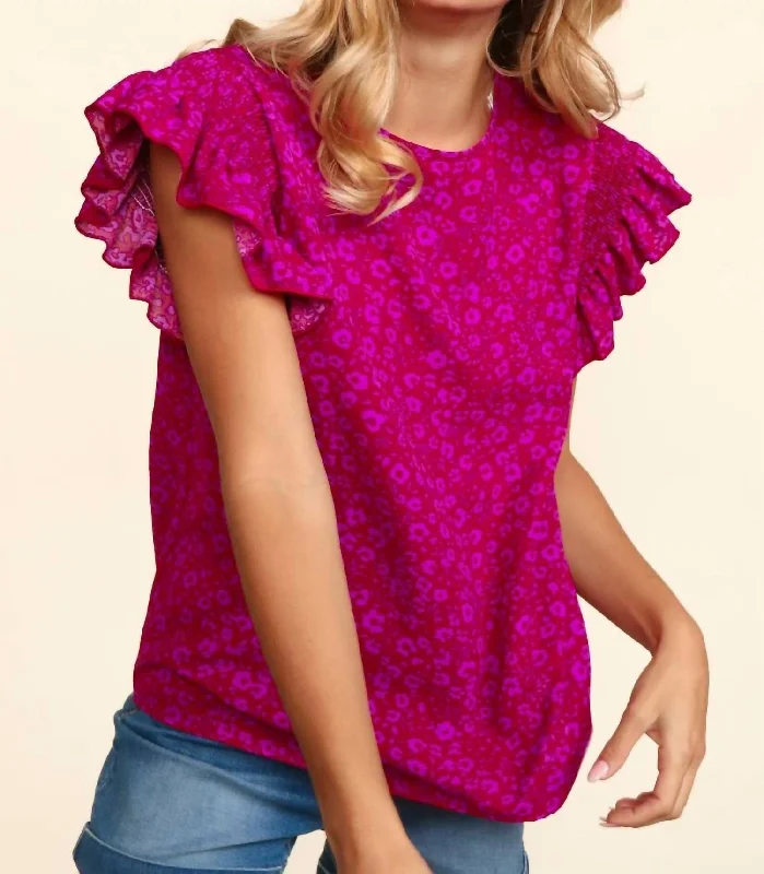 Round Neck Floral Top With Back Neck Button In Multi Day-To-Night Styles