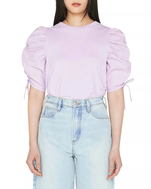 Ruche Tie Sleeve Top In Lilac Casual Elegance