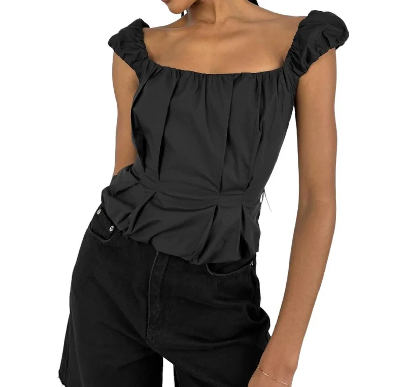 Ruched Cap Sleeve Corset Top In Black Flash Sale