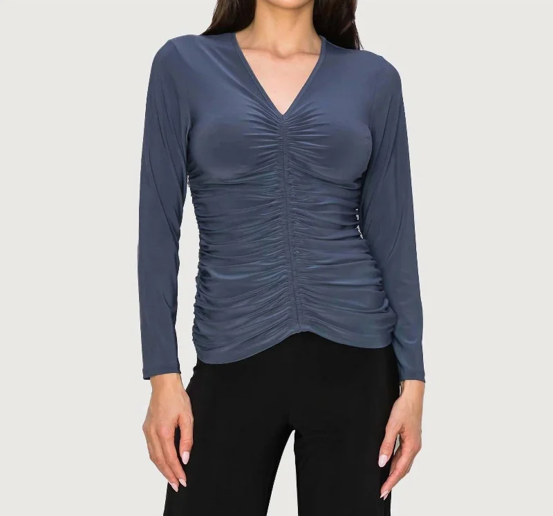 Ruched V-Neck Top In Metal Anniversary Sale