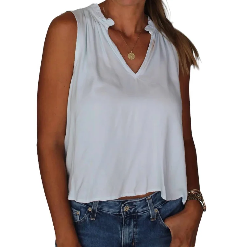 Ruffle Neck Tank Top In Blue Your Timeless Wardrobe Awaits