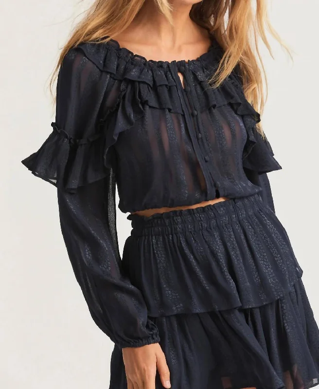 Ruffle Popover Top In Midnight Trendy Street Style Attire