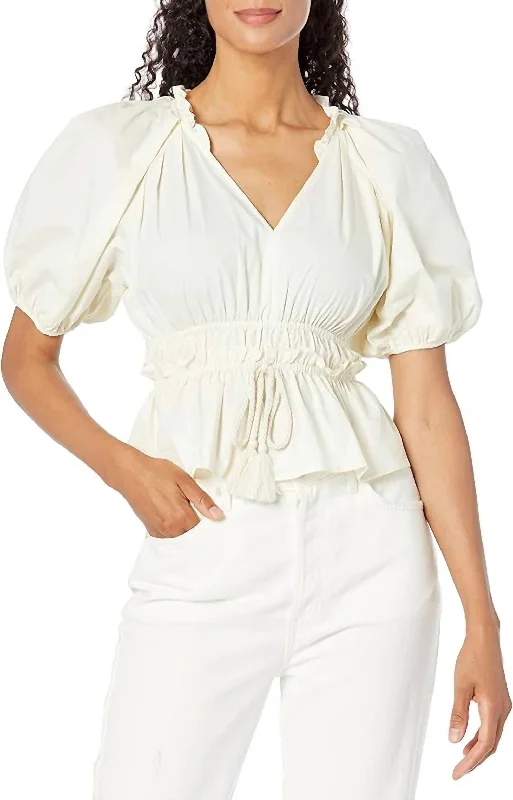 Ruffle Shirred Pleats Sleeve Top In Cream Style Your Wardrobe