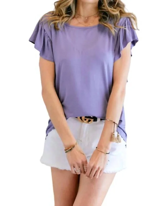 Ruffle Sleeve Top In Purple Trendy Aesthetics