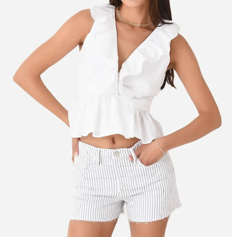 Ruffle Wrap Top In White Wardrobe Essentials