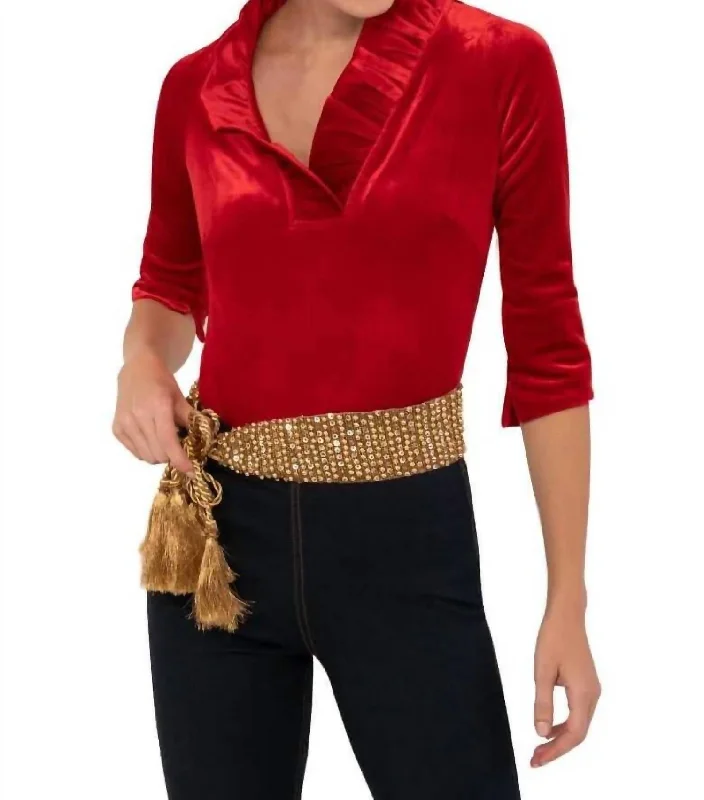 Ruffneck Top In Silky Velvet Red Buy More, Save More