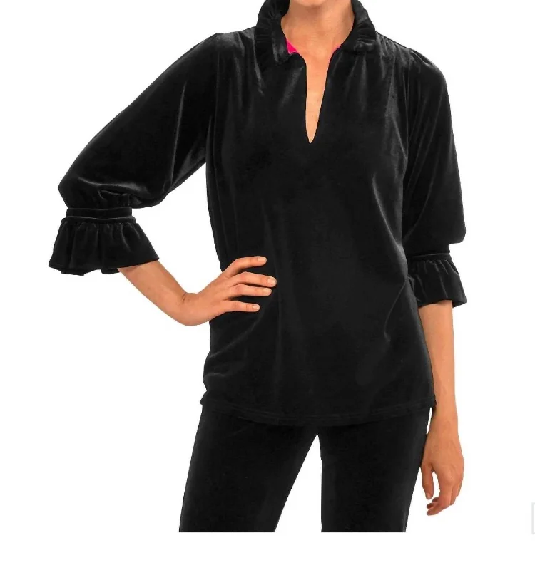 Ruffneck Tunic In Black Velvet Trend Forward Women's Wear