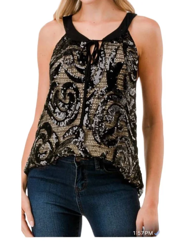 Ruth Cami Top In Black Sequin Seasonal Clearance